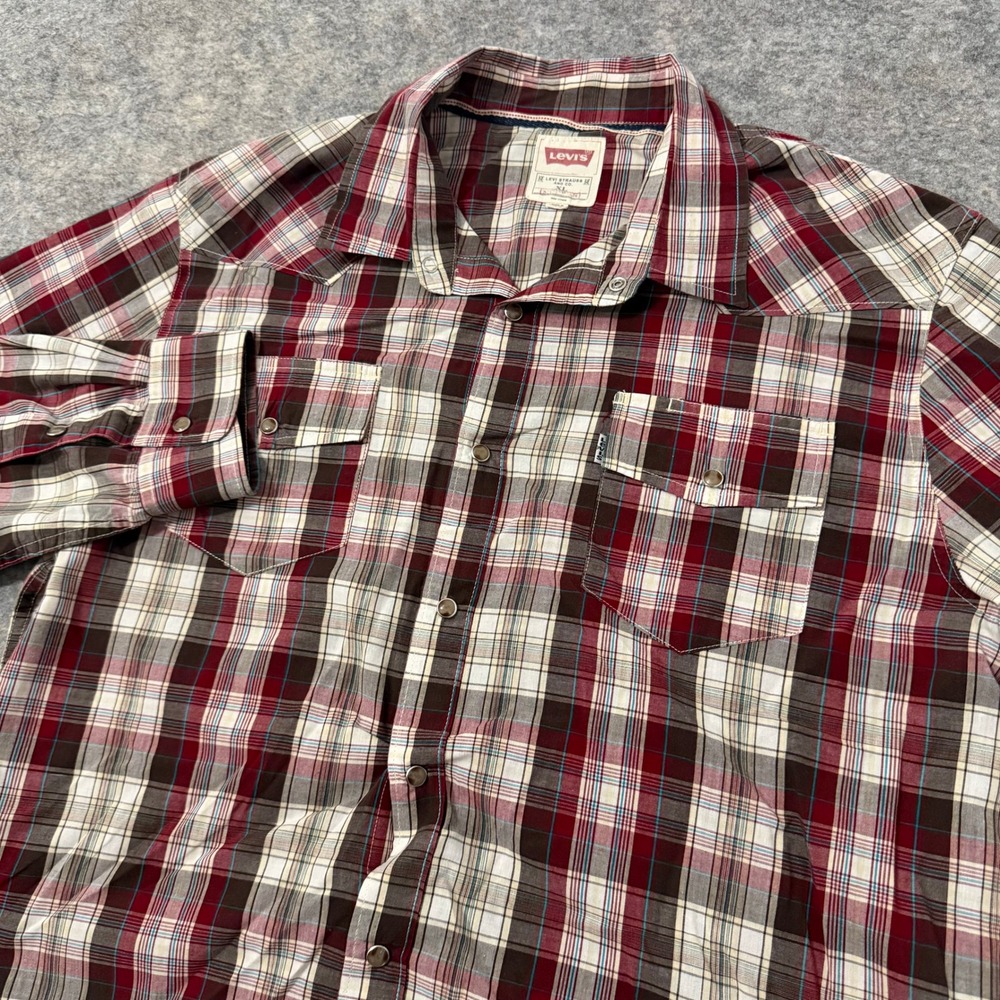 Levis Mens XL Modern Fit Plaid Western Pearl Snap Long Sleeve Shirt